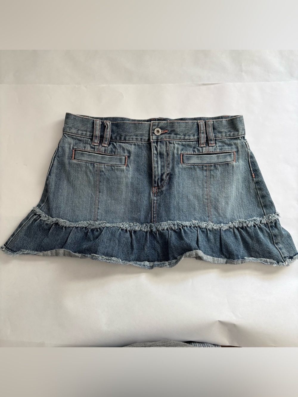 Y2K Old Navy Low Rise Denim Ruffle Hem Mini Skirt Light Blue vintage 100% cotton